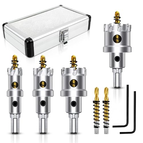 6Pcs Tungsten Carbide Hole Saw Kit for Hard Metal and Steel, 3/4"-1-1/2"