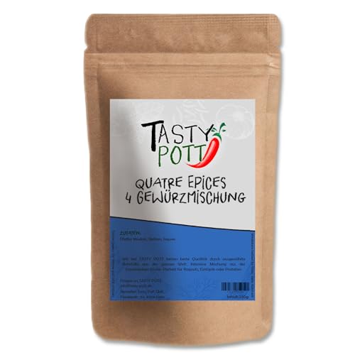 Tasty Pott Quatre Epices 4 Gewürzmischung | Gewürze | Französische Küche | Mit Muskat | Würzen | Nelken | Spices | 250g Beutel
