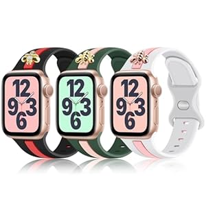 3 Pack Designer Sport Bands Compatible With Apple Watch Band 38mm 40mm 41mm 42mm 44mm 45mm Women Girls,Soft Silicone Strap Replacement Wristbands Compatible With iWatch Series 7 6 SE 5 4 3 2 1 Bands