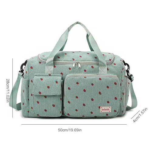 Corduroy Strawberry Duffel Bag with Wet Pockect & Shoe Compartment, Carry-on Tote Crossbody Bag for Women4