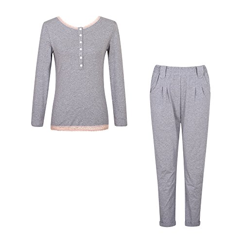 Richie House Women's Knit Cotton Sleepwear Pajama Set with Pants RHW2560-A-M Grey