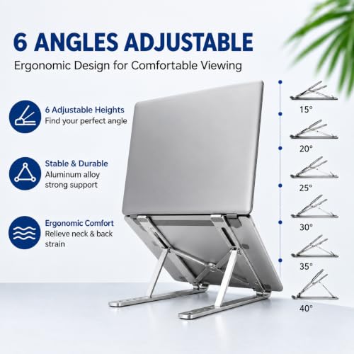 ALVIONI Laptop Stand 6 Angle Adjustable Foldable Silver - Image 3