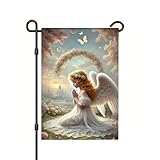 WDESYADMS Angel Garden Flag 12×18 Inch – Praying Angel with Floral Arch,...