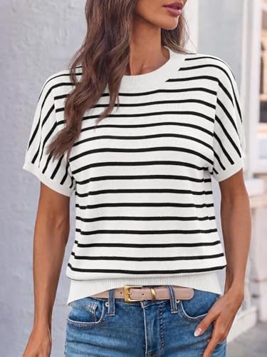 Image of Saodimallsu Women's Short Sleeve Crew Neck Knit Pullover Sweater