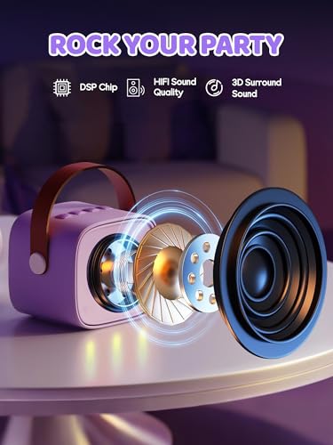 YLL Upgraded Mini Karaoke Machine with 4 Wireless Microphones Toy for Kids, Christmas Birthday Gifts for Girls Boys, Portable MP3 Player for Ages 3, 4, 5, 6, 7, 8, 9, 10, 12+ Year Old Party (Purple)