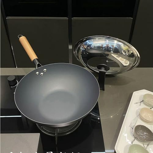 Wok de hierro tradicional con mango de madera 30cm miniatura 3