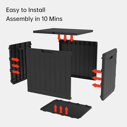 Heyruidy Outdoor Storage Box, 31 Gallon Deck Box Indoor and Outdoor Use, Waterproof Resin Storage Bin for Package Delivery, Patio Cushions, Gardening Tools, Lockable, UV Resistant