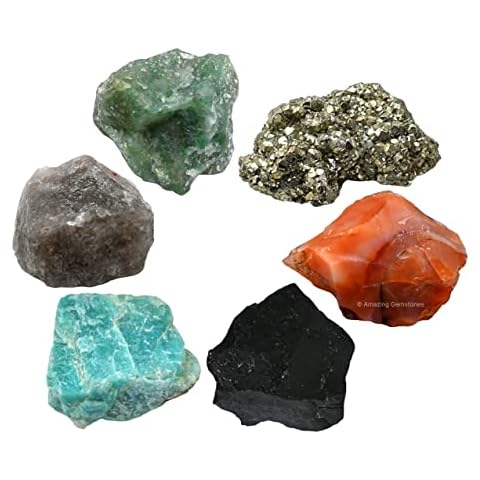 Crystals for Workplace Manifestation, Set of 6 Green Aventurine, Smoky Quartz, Shungite, Carnelian, Pyrite and Amazonite Healing Crystals and Stones Cover