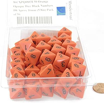 Orange Opaque Dice with Black Numbers D8 Aprox 16mm (5/8in) Pack of 50 Wondertrail