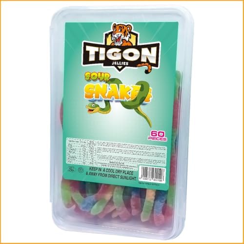 Tigon Jellies Assorted Flavoured Snakes 60 Sour Sweets Candy (Pack of ...