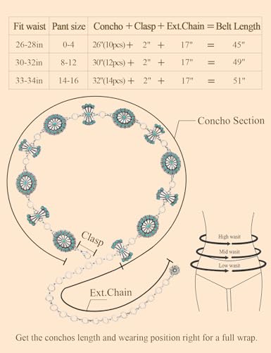 Image of TOPACC Western Metal Concho Belt for Women Cowgirl Chain Belts for Dresses Jeans Country Concert Outfit