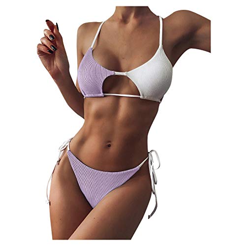 Preisvergleich Produktbild Damen Bikini Set Klassischer Triangel RüCkenfrei Bikinioberteil Verstellbare Bademode Brasilianer Niedrige Taille Tanga Bikinihose Zweiteiliger Badeanzug