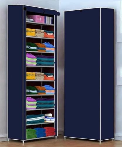 Image of ClearSpace Multipurpose Baby Wardrobe /Cabinet /Multipurpose Storage Rack, Foldable, Collapsible Fabric Wardrobe Organizer for Clothes (Plastic and Non Woven Fabric) (Blue, 9 - Layer)
