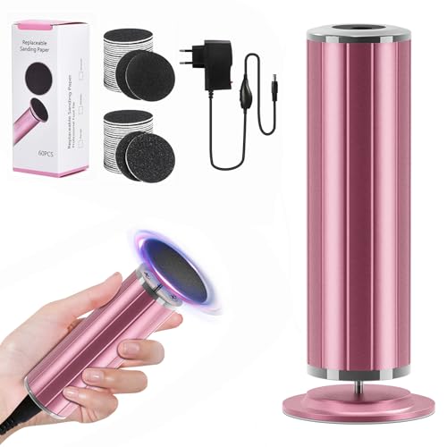Rapeuse Pieds Electrique, Râpe à Pieds Pédicure électrique Anti-callosité Lime Pieds Electrique pour Corne, Vitesse Réglable, avec 60 Tampons de Remplacement pour Femmes Hommes Pédicures