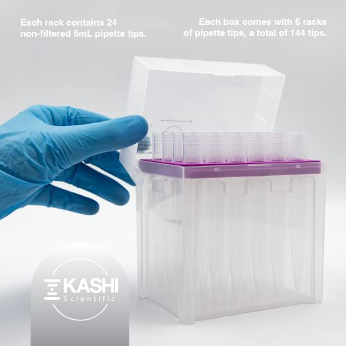 5Ml Pipette Tips, Kashi Scientific Universal Non-Filter Pipette Tips 5 Ml, Sterile Pipette Tips With Clear Graduation, 5000Ul Pipet Tips, Low Binding, Dnase Rnase Free, 1 Rack Of 24 Tips #TOP2