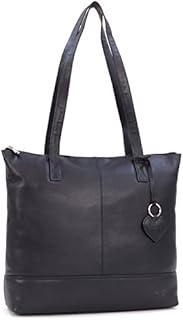 Gigi -- Women's Large Leather Tote - Shopper/Shoulder Bag - OTHELLO 9101 - with heart keyring charm - Black