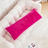 Uhamho Body Pillow Cover Large Fluffy Shaggy Lumbar Full Body Pillowcase 21 x 54 Inches Soft 1 Pack Modern Home Decorative Zipper Closure, Hot Pink