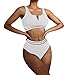 FNKDOR Ensemble de Bikini Femme Maillot de Bain 2 Pièces Top Sportif Col V Taille Haute Bikini Push Up Rembourré Monokini (White, L)