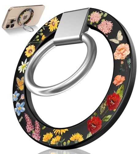 Image of Toycamp Phone Grip Ring Holder Compatible with MagSafe - Magnetic Phone Grip Stand Women Cute Painting Removable Rotatable Magnet Accessories for iPhone 17 Pro Max /16 /15 /14 /13 /12 Series, Floral Flower