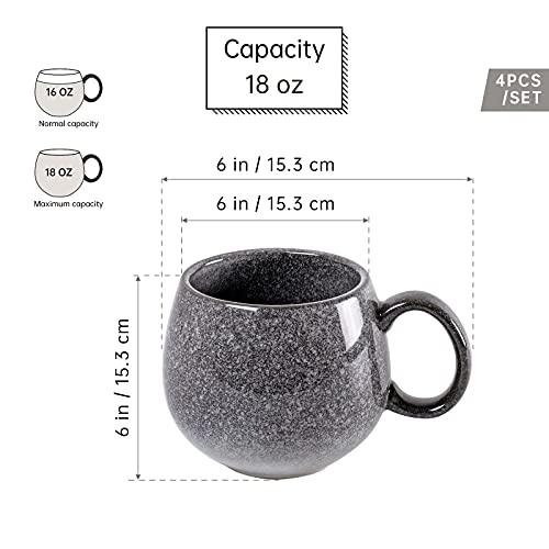 Unicasa Coffee Mugs Set, 18Oz Ceramic Jumbo Mugs Set Of 4, Porcelain Cereal, Soup Cups With Handles For Coffee, Tea, Milk, Latte And Cocoa, Microwave Safe - Reactive Grey #TOP1