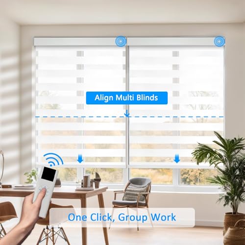 Image of Motorized Zebra Blinds Custom Size Smart Dual Layer Shades for Windows with Remote | Assembled in USA | Electric Day and Night Privacy Light Filtering Rechargeable Quiet Motor Window Shades