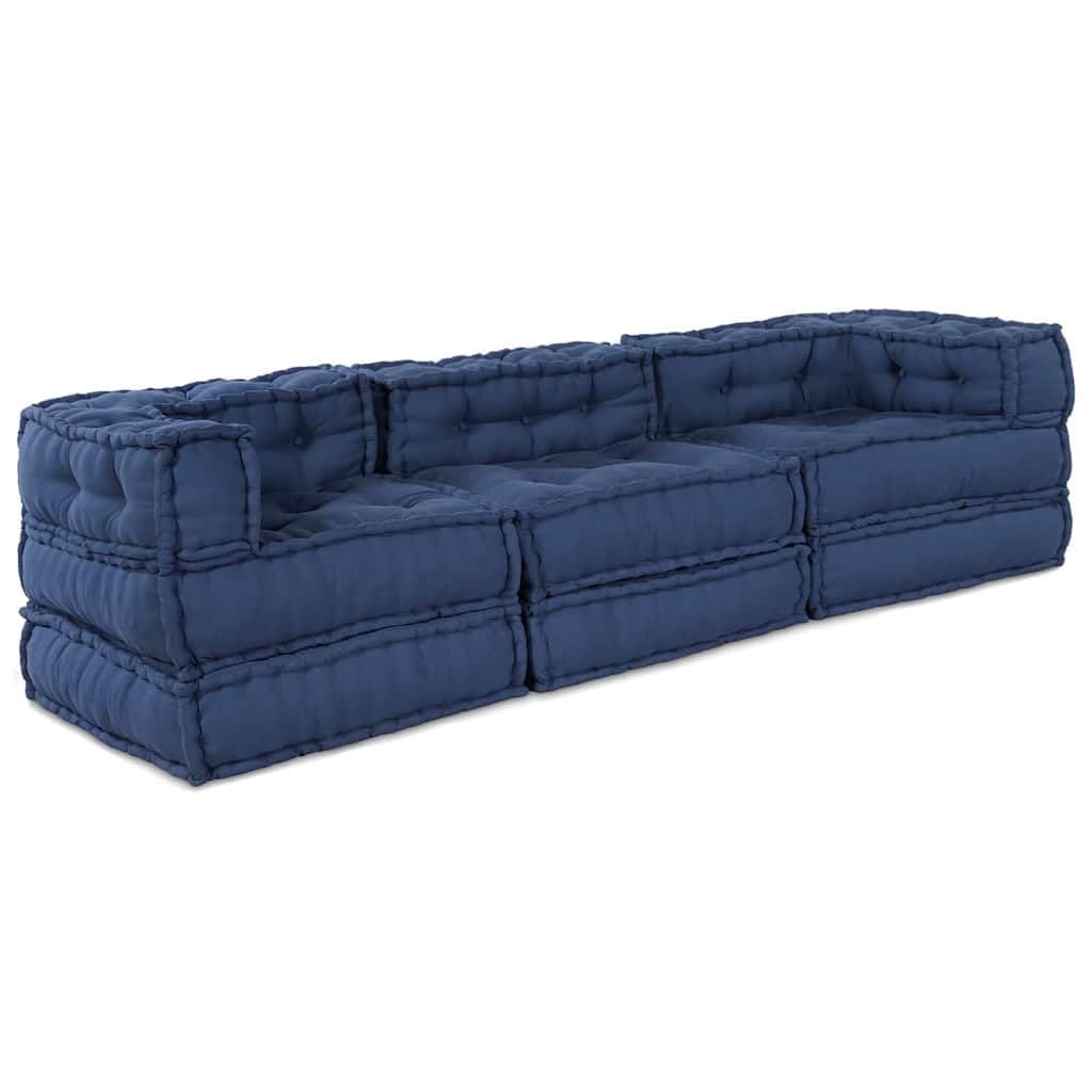 Modułowy 3-częściowy zestaw mebli z materiału indygo z oddychającym pokrowcem, 210 x 70 x 56 cm, wyściełany pianką, elastyczny, do użytku wewnątrz i na zewnątrz, do ogrodu, na balkon i taras