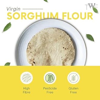 TWF Virgin Sorghum Flour | 1 kg | Gluten-Free | Jowar Flour | Stone-Ground Jowar Atta | Jwari | Juwar | Jwar | Solam | Jonna | Joar | 100% Natural Millet Flour for Puffed Soft Rotis, Bhakris & Baking | Unadulterated & Nutrient-Rich