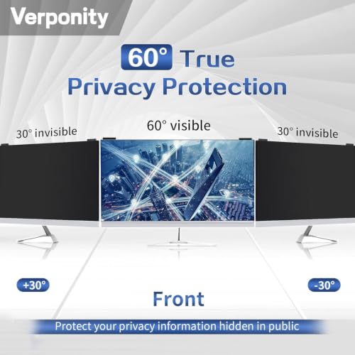 Image of Computer Privacy Screen Filter 27 Inch, 9H Hardness Hanging Computer Screen Privacy Shield Compatible with 16:9 Widescreen Monitor, Eye Protection and Blue Light Blocks
