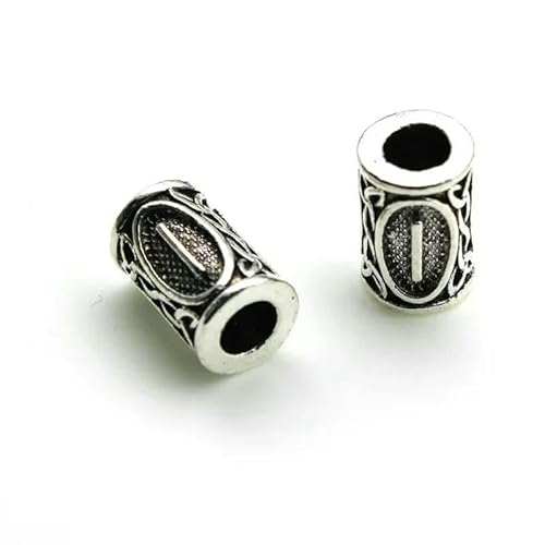 TBSKUY 10 pezzi di perline distanziatrici in argento tibetano con rune vichinghe norrene, in tubo metallico per trecce di capelli, barba, dreadlock, perline fai da te, creazione di gioielli - 15-9x