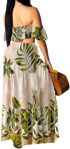 Image of Sexy Two Piece Sets for Women Vacation Elegant Sleeveless Top Long Split Maxi Dress Beach Swimwear