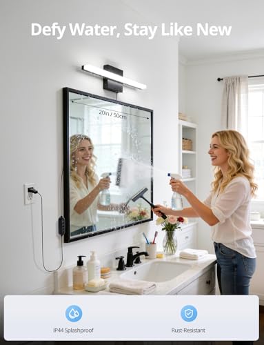 Image of Combuh Black Plug in Vanity Light Bar Corded for Bathroom Lighting Fixture No Wiring, 16Inch 5 Colors Adjustable Dimmable Modern Bright Daylight Mirror Lamp for Wall Dressing Room Makeup (with Plug)