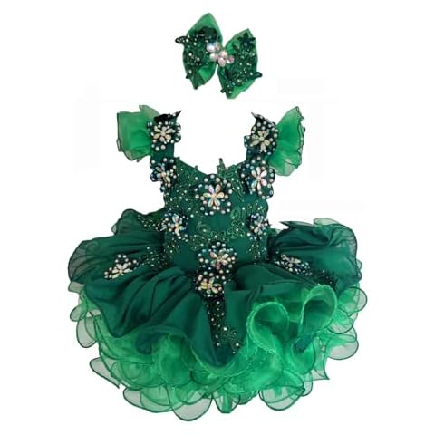 Junguan Baby Girls Handmade Cupcake Pageant Dress Little Girls Beaded Birthday Party Ball Gown Infant Princess Dress Cup007 Green 6M Cover