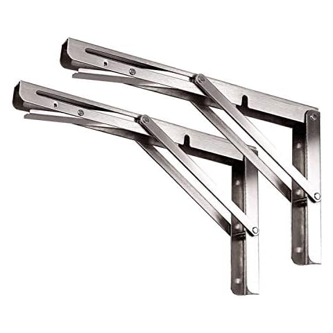 Folding Shelf Bracket 16",Heavy Duty Stainless Steel Foldable Wall Mount Shelf-Bracket, Suitable for DIY Various Space-Saving Work Bench with Install Screws.Pack of 2 Cover