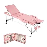 Careboda Massage Table Professional Massge Bed 3 Fold 82 Inches Height Adjustable (Macaron Pink)