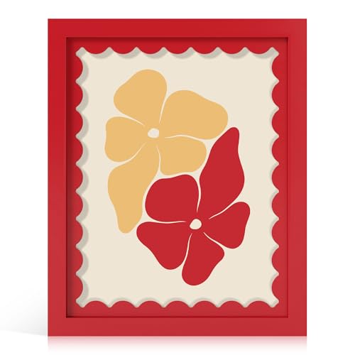 THKRLOF 8x10 Picture Frame with Real Glass Wooden cute 8 x 10 Photo Frame with Wavy Mat for Tabletop and Wall Hanging Red 1 Pack