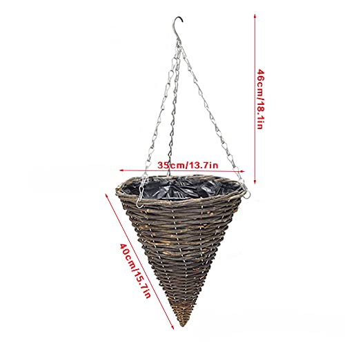 Keebgyy 2Pcs Cone Handmade Woven Rattan Hanging Basket, Conical Rattan Wall Planter Baskets With Plastic Film Liner For Home Garden Wedding Wall Decorations(13.8In) #TOP1