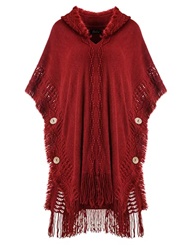 Ferand Women's Cable Knit Poncho Sweater Casual Hooded Pullover P...