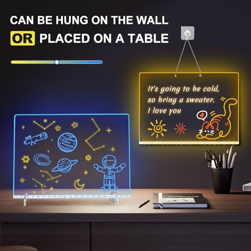 Led Drawing Board with 13 Lighting Effects, 13.7\"X10\" Doodle Glow LED Note Board, Gift Toy for Kids/Girls/Teens, Arts & Crafts for Girls and Boys with Fluorescent Pen 14 Colors