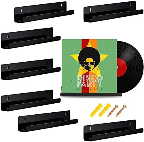 Jetec 8 Pieces Vinyl Record Holder Wall Mount Acrylic Record Shelf Storage Frame for Display Listening Records Collection and Decoration (Black)