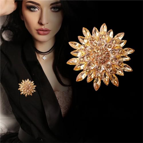 Image of WCRAZYE Sunflower Brooch Pins for Women Sparkly Big Premium Rhinestone Crystal Red Flower Bouquets Lapels Brooch Elegant Clothing Skirt Hat Bag Accessories for Teen Girls
