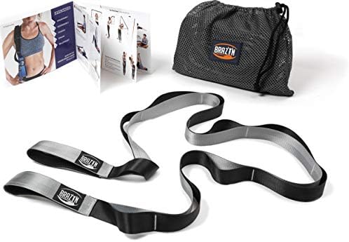 Brazyn - Mobility Strap - 12 Loop Stretch Straps Accessory for Yoga Physical Therapy Pilates Stretching Flexibility Running Dance Gymnastics with Travel Pouch Bag and Mobility Booklet Guide - Silver/Gray