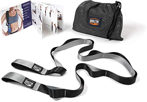 Brazyn - Mobility Strap - 12 Loop Stretch Straps Accessory For Yoga Physical Therapy Pilates Stretching Flexibility Running Dance Gymnastics With Travel Pouch Bag And Mobility Booklet Guide - Silver/Gray #TOP17