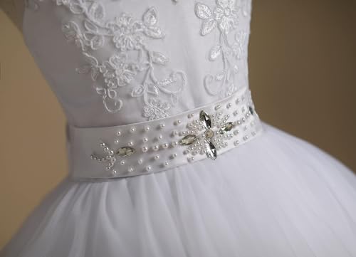 Tulle Lace Flower Girl Dress Pageant Maxi Dresses for Girls Ball Gown Floor-Length with Sash, Beading, Back Hole4