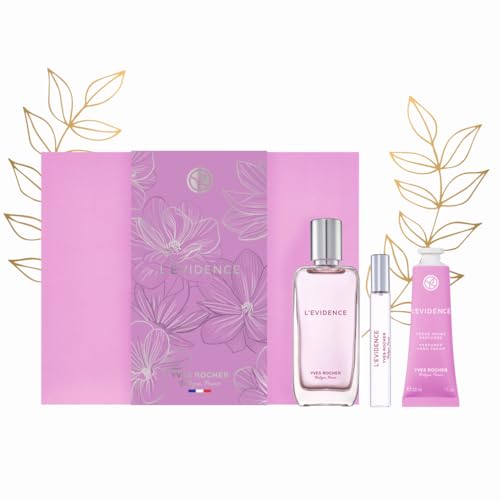Yves Rocher Parfum LEVIDENCE - Geschenkset für Frauen - Noten von Pfirsich Magnolie und Patschuli - Eau de Parfum 50ml + Zerstäuber 8ml + Handcreme 30ml - Geschenke für Frauen
