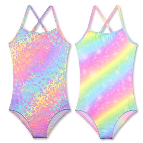 Image of LUOUSE Swimwear for Girls Swimsuits Quick Dry Cross-Back Adjustable Strap Bathing Suit for Kids 2-13 Years