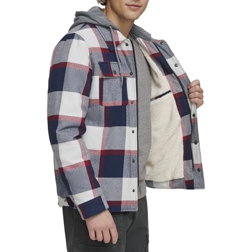 Image of Levi's mens Plaid Sherpa Lined Hooded Shirt Jacket (Regular & Big & Tall Sizes)