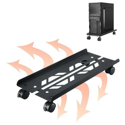 Hniuyun Metal Computer Tower Stand, Adjustable Width 20-26cm, Heavy-Duty PC Stand with 4 Caster Wheels, Fits Most Towers, Black