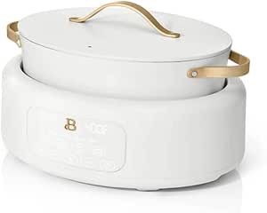 Beautiful 10-in-1 Electric Multi-Cooker by Drew Barrymore, 6-quart, digital display, 10 cooking functions, non-stick pot, easy one-touch control (White Icing)