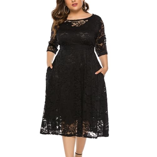 Eternatastic Womens Floral lace Plus Size Midi Dress Scooped Neckline Cocktail Party Dresses