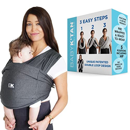 Baby K'tan Baby K'tan Active Yoga Baby Wrap Carrier - Soporte simple preenvuelto para llevar al bebé-Heather Black, M (W Dress 10-14 / M chaqueta 39-42)